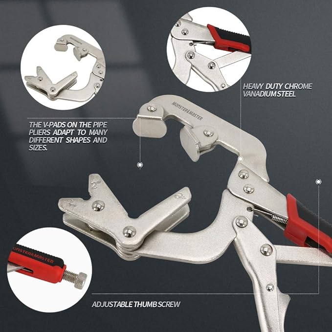 Monster & Master Welding Pipe Plier Clamp, Fast Release, C-Clamp Locking with Large V-Pads, 10 Inch, 1pcs, ATHUS-MM-WLP-S9