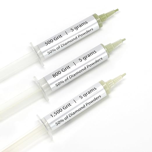 SCOTTCHEN 3Pcs Diamond Polishing Paste, 500/800/1,500 Grit, 36-54/12-25/6-12 Microns Lapping Compound with 50% Concentration of Diamond Powders for Jewelry, Metal, Ring, Glass, Coin, 5 Gram Each