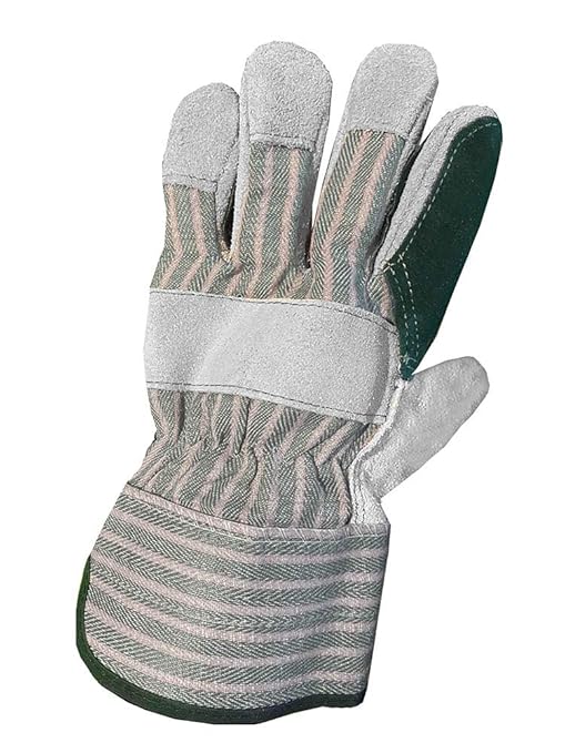 Galeton 2414-XL Heavy Shoulder Leather Double Palm Gloves, Safety Cuff, X-Large, Green Stripe (Pack of 12), Multicolor