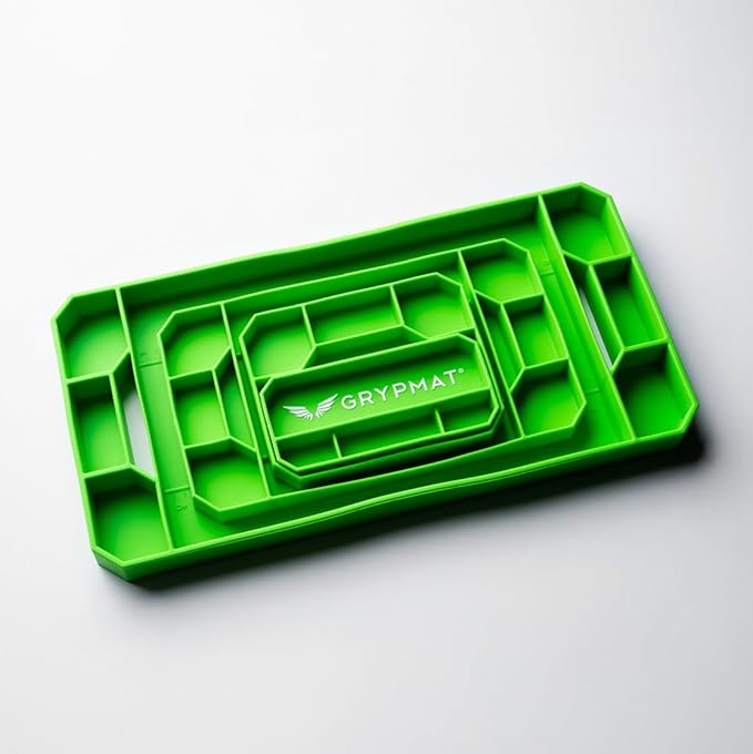 Grypmat Plus Grip Mat for Mechanics - Non-Slip Flexible Silicone Tool Tray - Tool Organizer for Tool Box - Magnetic-Free, Easy-to-Clean Tool Mat - QUAD S, M, L & XL, Green