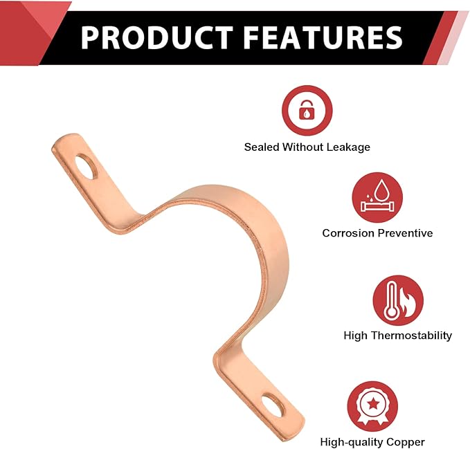 30-Pack EFIELD 3/4-Inch Copper Pipe Strap, Two-Hole Clamp Mount, Copper Made, Pro Pack, (COPPER024)