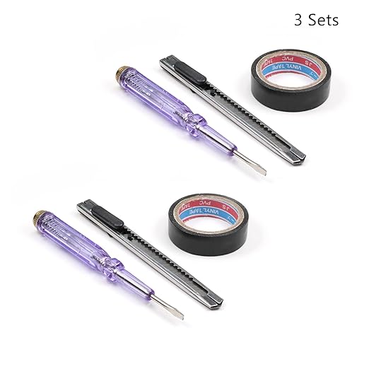 Fielect 3 Suit Circuit Tester Pen Assortment, Voltage Tester Detector Pen with Small Utility Knife, 5m Electrical Tape, 100-500V