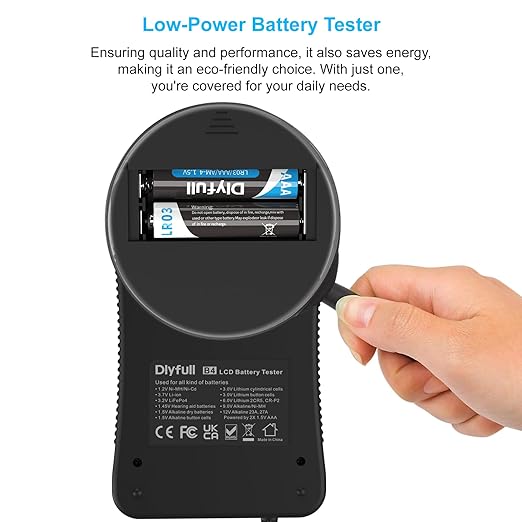 Dlyfull Battery Tester, LCD Display Universal Battery Checker for Ni-MH, Ni-CD, Li-ion, Alk & LiFe04 Batteries(AA AAA C D 9V 12V 18650 CR123A 2CR5 CR2032 Cells), 2X AAA Batteries Included