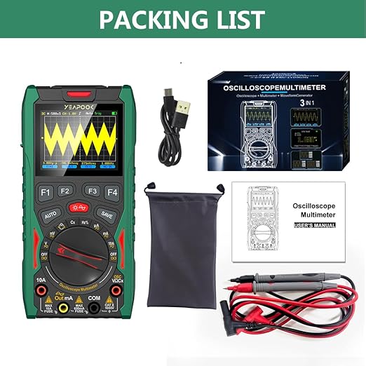 3 in 1 Handheld Digital Oscilloscope Multimeter Portable Oscilloscopes, 12MHz Bandwidth, 50MSa/s Sampling Rate with Multimeter and Signal Generator (YP101A)
