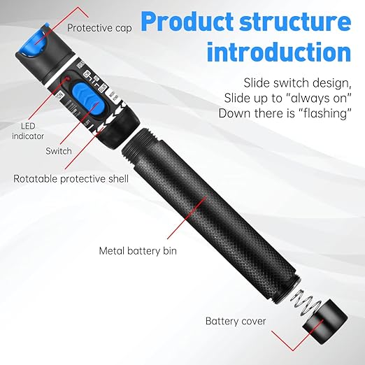 Moocci Visual Fault Locator - VFL Fiber Optic Cable Tester Meter Kit with FC Male to LC Female Adapter - Fiber Optic Tools Tester Detector for LC/FC/SC/ST, Network Cable Test