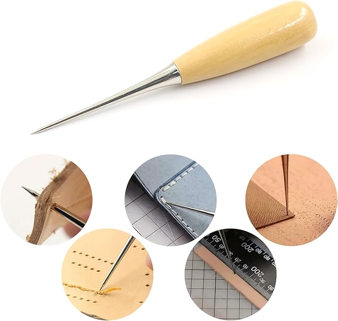 Luwigs 2 Packs Leather Craft Awl Tools Alloy Steel Wood Handle Punching Tapered Awl Leather Drillable Stitching Sewing Awl Repair DIY Gadget Tool (2 Packs)