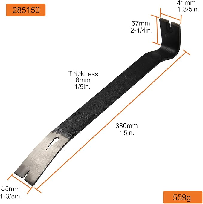 KSEIBI 285150 Hand Wonder Crow Bar Tool, Steel Nail Puller Paint Lid Lifter Trim Small Flat Pry Bar 15" inch for Prying, Scraping, Lifting, Pulling, Utility Claw Wonderbar