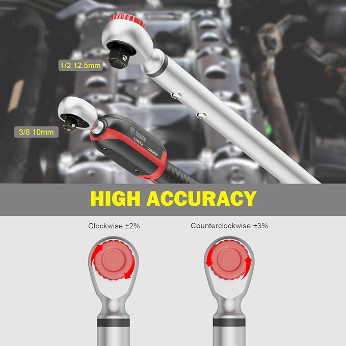 Digital Torque Wrench Set, 2Pcs 3/8" (3.1-62.7Ft.lb/4.2-85Nm) & 1/2" (14.7-295Ft.lb/20-400Nm) Electronic Torque Wrench with Buzzer, LED Indicator, Preset Value, Data Storage for Bike, Moto, Car