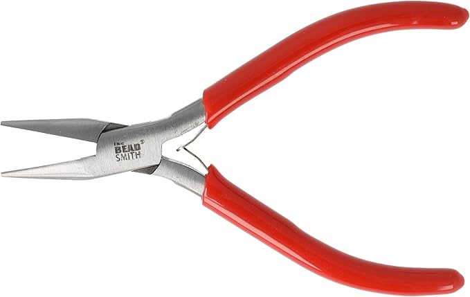 The Beadsmith Slim Line Chain Nose Pliers, 4.75 inches (120mm) with Polished Steel Head, red PVC Comfort Grip Handle with Double-Leaf Spring, Tool for Jewelry Making
