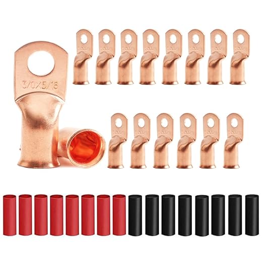 16Pcs 3/0 AWG 5/16" Stud Heavy Duty Copper Wire Lugs with 16Pcs Heat Shrink Tubing 3/0 Gauge Ring Terminals Battery Cable Ends Bare Copper Eyelets Tubular Ring Terminal for Car Boat Marine