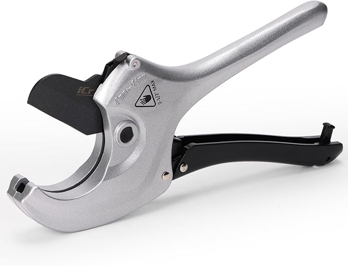 iCrimp Adjustable PVC Pipe Cutter Cuts up to 2-1/2", Heavy-Duty Aluminum Ratchet Pipe Cutter Tool, One-hand Operation Tube Cutter, PEX Cutting Tool for PEX, PVC, PPR Platic Hose and Plumbing Pipe