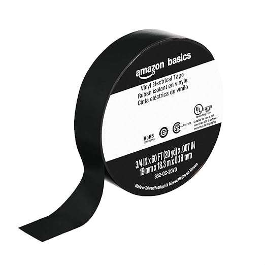 Amazon Basics Vinyl Electrical Adhesive Tape, High Temp Flame Retardant, 3/4 in x 60 ft x 0.007in (19 mm x 18.3 m x 0.18mm), Black, 6-Pack (Previously Amazon Commercial Brand)
