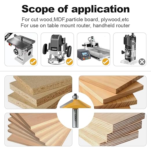 60 Degree Chamfer Router Bit with 9/16 Inch Cutting Length,1/2 Inch Shank Carbide Edge Forming Bevel Router Bit with Bearing, Chamfer Bit Miter Angle Milling Cutters Tool
