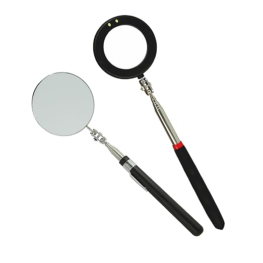 Telescopic Inspection Circular Mirror with 2 LED, Inspection Mirror on a Stick, Inspection Mirror for Extension Pole, Used for Automobiles, 50mm/85mm Large Circular Mirror with Pen Buckle