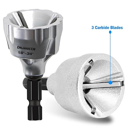 DKIBBITH Heavy-Duty Deburring Chamfer Tool with Sharp Tungsten Carbide Blades, Fast Hex Shank Deburr, External Burr Removal for Metal Rod Bolt Pipe 3D Printing PVC in 1/8" to 3/4" Diameter (3~19mm)