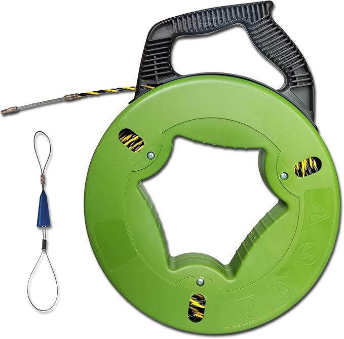 Fish tape wire puller 1/6-Inch x 165-Foot electrical fish tape 165ft PET Diameter 3 Wires Twisted with Guide Spring Optimized Housing and Handle fish tape 【4.5mm*50m】