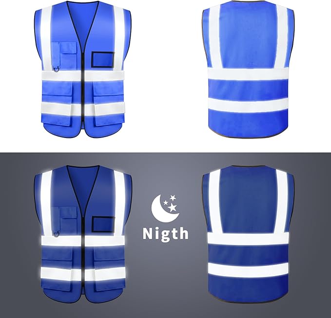 Safety Vests,Hi Vis Vest Reflective Vest with 5 Pockets and Zipper for Men Women, Neon Working Vest for Outdoor One Size