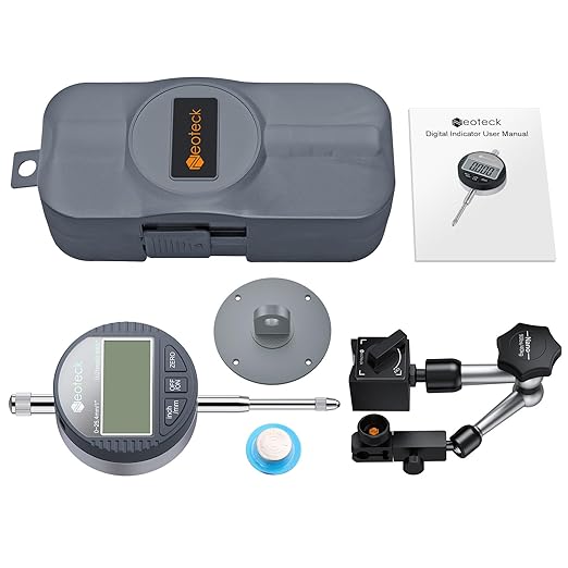 Neoteck 1"/25.4mm (0.0005"/0.01mm) Digital Indicator Set Dial Indicator and Magnetic Base Set with Storage Case, Ideal for 3D Printer Lathe Workshop CNC Machine Table Saw-90lbs(40kg) Max Pull