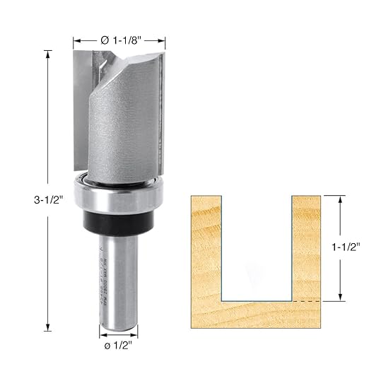 Amana Tool 45468 Carbide Tipped Flush Trim Plunge Template Router Bit 1-1/8 Dia x 1-1/2 x 1/2 Inch Shank with Upper Ball Bearing