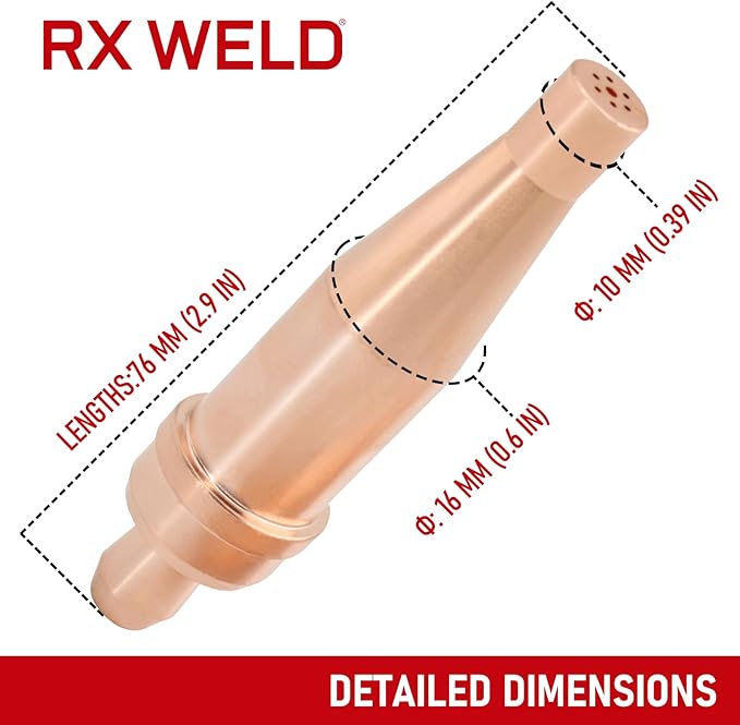 RX WELD 3-1-101 Acetylene Cutting Torch Tips, Fit V-Style Heavy Duty Torch - Pack of 2