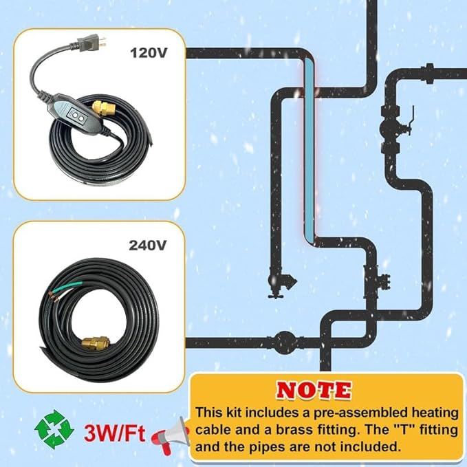 MAXKOSKO In Pipe Heat Cable for Drinking Water Supply, CSA Certified Self Regulating Heater Inside Water Pipes, Safe for Use with Metal and Non Metal Pipes, 70Ft 120V