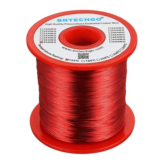 BNTECHGO 30 AWG Magnet Wire - Enameled Copper Wire - Enameled Magnet Winding Wire - 1.0 lb - 0.0098" Diameter 1 Spool Coil Red Temperature Rating 155℃ Widely Used for Transformers Inductors