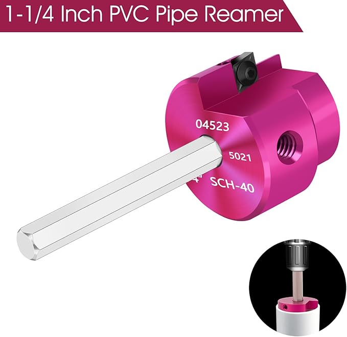 PVC Pipe Reamer 1-1/4 Inch Head, PVC Fitting Saver,Socket Saver with 3/8-Inch Hex Shaft,ABS Plastic Pipe Fitting Reamer Tool for Plumbing Sch.40 CPVC ABS Socket Hub Removing,Fit 1/2" Drills