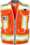 Dib Safety Reflective Vest Heavy Duty, High Visibility Two Tone Engineer Vest, Made with 3M Tape, Padded Collar, Retractable ID Pocket, Orange XL