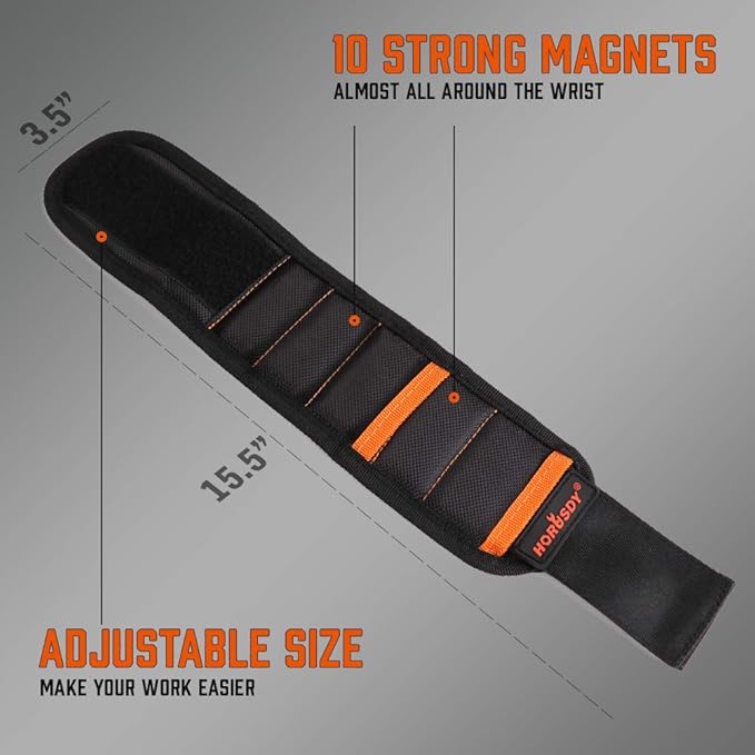 HORUSDY Magnetic Wristband & Universal Socket Grip (7-19mm), Tools Gifts for Dad with Strong Magnets for Holding Screws, Nails, Drilling Bits, DIY, Tool Gift for Men