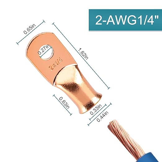 10PCS Battery Cable Ends, 2 Gauge Wire Connectors 1/4 Copper Wire Lugs, Bare Copper Eyelets with Heat Shrink Tubing by HOUSUN