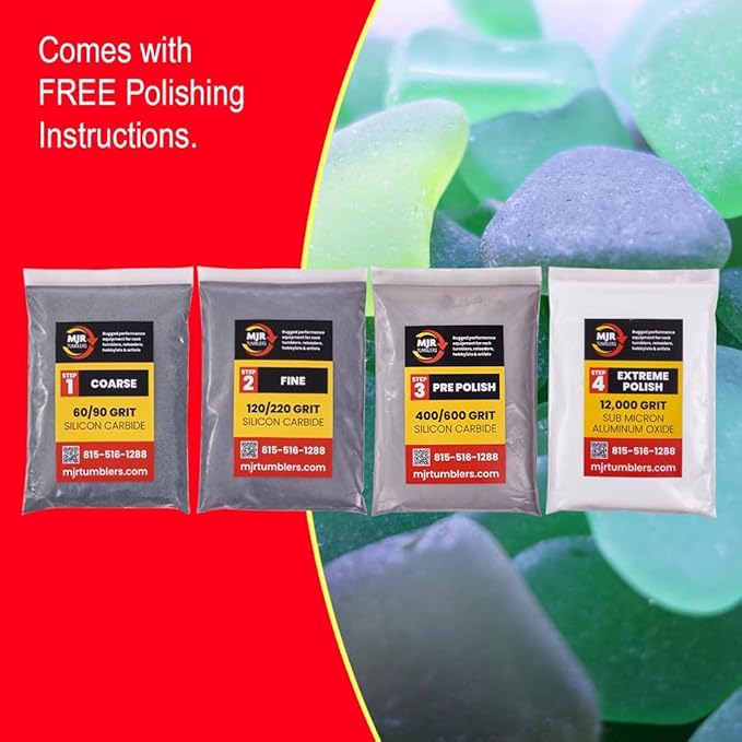 Refill Grit Kit w MJR Tumblers Premium Quality Extreme Polish 12,000 Grit Sub Micron Aluminum Oxide Polish for Unparalleled Result. For 25lb Rock Tumblers w Silicon Carbide, Disabled and Veteran Owned