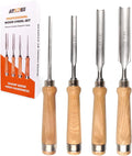 ATOPLEE Wood Chisel Set for Woodworking, 4 pcs Professional Wood Carving Chisel Tool Carpenter Gouge CR-V Steel Semi-Circular Edge Sharp Blade 6mm(1/4")/12mm(1/2")/18mm(3/4")/25mm(1")