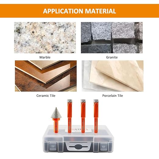 Dry Diamond Drill Bit Set - BGTEC 3pcs 3/8" 10mm Hole Saw and 1pc 4/5" Dimaond Chamfer bit for Granite Marble Porcelain Ceramic,Vacuum Brazed Diamond Core Drill Bit Kit