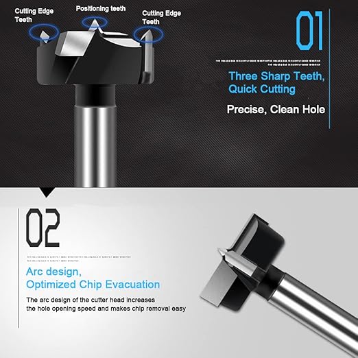 ASNOMY 2-1/8" Inch Carbide Forstner Drill Bit, Carbide Tipped Forstner Bit for Hard Wood, Wood Drilling Hole Saw Set Woodworking Hinge Cutter Tool Kits for Wood Plastic Plywood