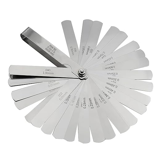 32 Blades Stainless Steel Feeler Gauge for Valves 0.0008-0.04" (0.02-1.00mm) Universal Standard SAE and Metric Offset Valve Thickness Gauge for Spark Plug Piston Measuring Gap Width or Thickness