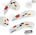4 Pack Folding Utility Knife with 10 Extra Blades,Box Cutters with Button Lock Mechanism,Navajas Para Trabajo for Home,Office and Warehouse,White.