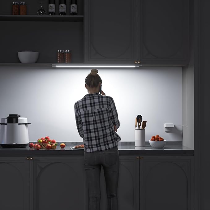 WOBANE 16.5 inch Under Cabinet Lighting,5 Color Settings,Under Counter Lights for Kitchen,Hand Wave Activated,Touchless for Cabinet,Shelf,Under Desk,Color Tunable 2700K to 6000K,Dimmable,White,1000LM
