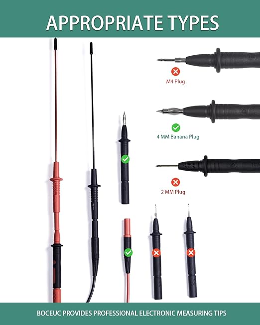 Multimeter Leads, Insulated Test Probe Needle Point Wire Testing Probes, Automotive Extra Sharp Long Reach Prod for Standard 4 mm Test Leads Kit, 600V CAT III