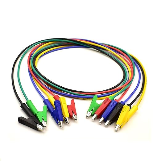 5Pcs 14 Gauge Jumper Wires Alligator Clips Heavy Duty Silicone Test Leads with Insulators Clips for Electrical Testing 5 Colors 3.3ft/1m