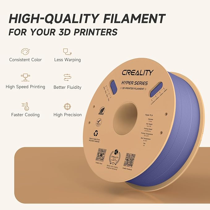 Official Creality Hyper PLA Filament 1.75mm, High Speed PLA 30-600mm/s 3D Printer Filament, Dimensional Accuracy +/-0.02mm, Fit Most FDM 3D Printers, 1KG(2.2lbs) Spool Very Peri