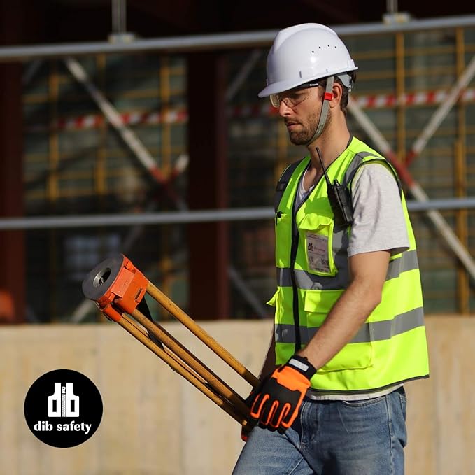 Dib Safety Vest Reflective ANSI Class 2, High Visibility Vest with Pockets and Zipper, Hi Vis Yellow 5 Pack L