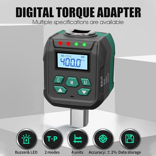 1/2-Inch Drive Digital Torque Adapter, 15-295 ft-lb (20-400 Nm), ±2% Accuracy - High-Torque Meter Gauge & Checker with Buzzer & LED for Truck, Tractor, Farm Equipment & Automotive Lug Nuts