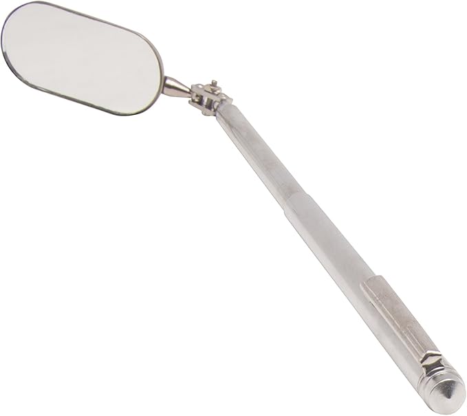 Steelman 21-Inch Telescoping Auto Inspection Mirror, Articulating 1 x 2-Inch Rounded Rectangular Mirror, Pocket Clip, Plated Brass