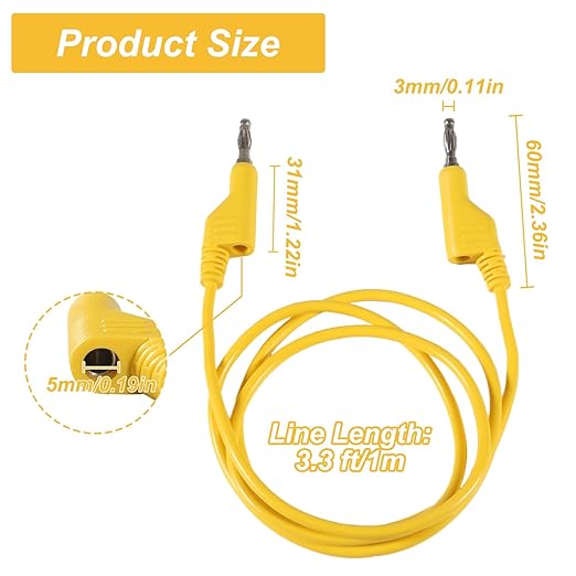 5pcs Banana to Banana Plug Test Lead Set, 4mm Stackable Banana Plug Test Lead for Multimeter, Flexible Electrical Test Wire 3.3ft/1m 1000V 15A