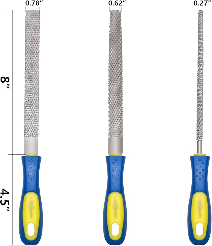 YKLP 8inch Metal File Set,3pcs High-Carbon Steel Needle File,Flat/Half-Round/Round for Metal Wood Working