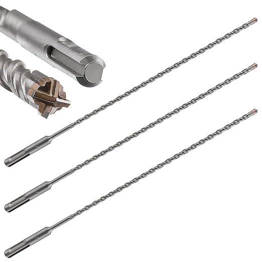 Concrete Drill Bit 3pcs 7/32" X 10"-8" Cross-Type Double Thread Carbide Material Suitable for Concrete, Brick, Cement Walls, Stone