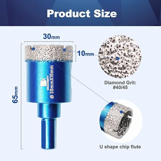 Dry Diamond Core Drill Bit Set,BRSCHNITT 2pcs/Pack 1 1/7 Inch (30mm) Diamond Hole Saw Core Drill Bit with Triangle Shank for Porcelain Tile Ceramic Stone Granite Marble
