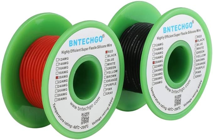 BNTECHGO 20 Gauge Silicone Wire Spool red 25ft and Black 25ft Flexible 20 AWG Stranded Tinned Copper Wire