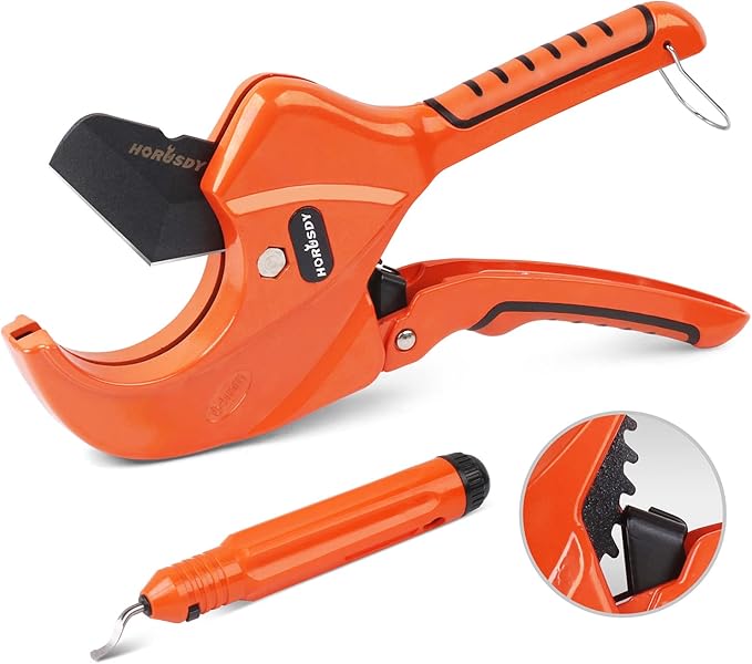 HORUSDY 2-1/2" Ratchet PVC Pipe Cutter for PEX,PVC,PPR and Plastic Hoses, SK5 Steel Blades Ratcheting Pipe Cutter Tool for Home Repairs and Plumbers