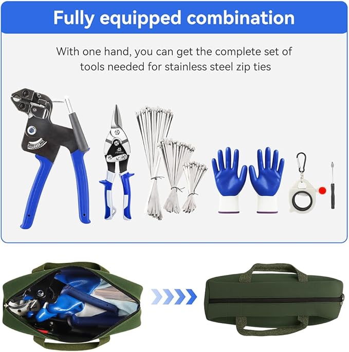 Metal Zip Ties Cutter Stainless Steel Cable Tie Gun Kit Assortment With 150pcs Stainless Steel Zip Ties Heavy Duty Outdoor For Chain Link Fence Parts Exhaust Wrap